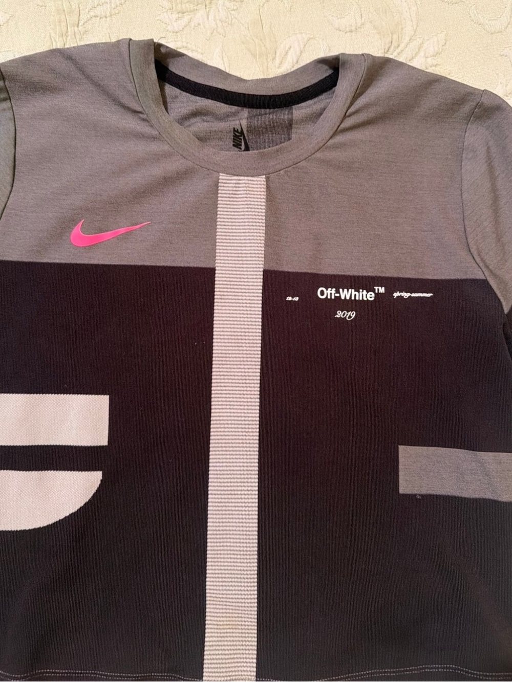 Nike x Off-White 2019 Virgil Abloh Gray Black Long Sleeve Crop Top Large - Picture 2 of 6